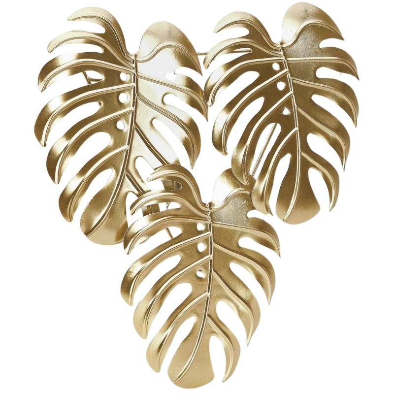 Wanddecoratie Monstera metaal goudkleurig 42 cm
