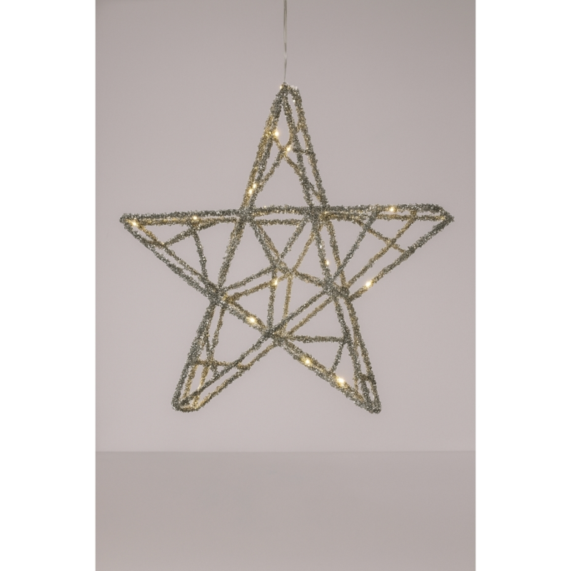 Kerstster LED op batterij zilverkleurig 40 cm