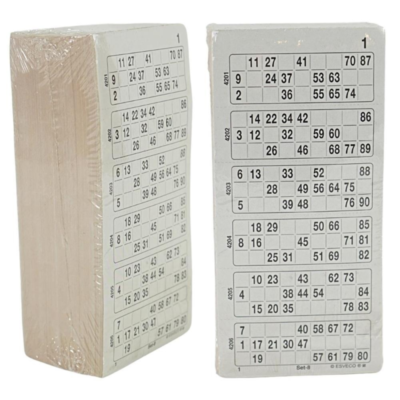 400183 Bingokaarten 1-90 geperforeerd 8 dik enkel