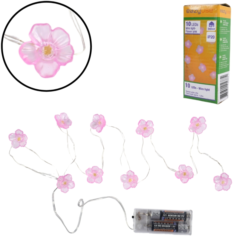 Lichterkette Blumen rosa 10 LED IP20 Batteriebetrieben 120 cm