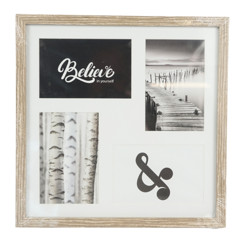Fotolijst 4 fotos met passe partout bruin 10 x 15 cm