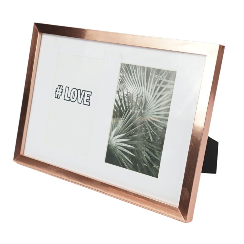 Fotolijst 2 fotos passe-partout rose goudkleurig 10 x 15 cm