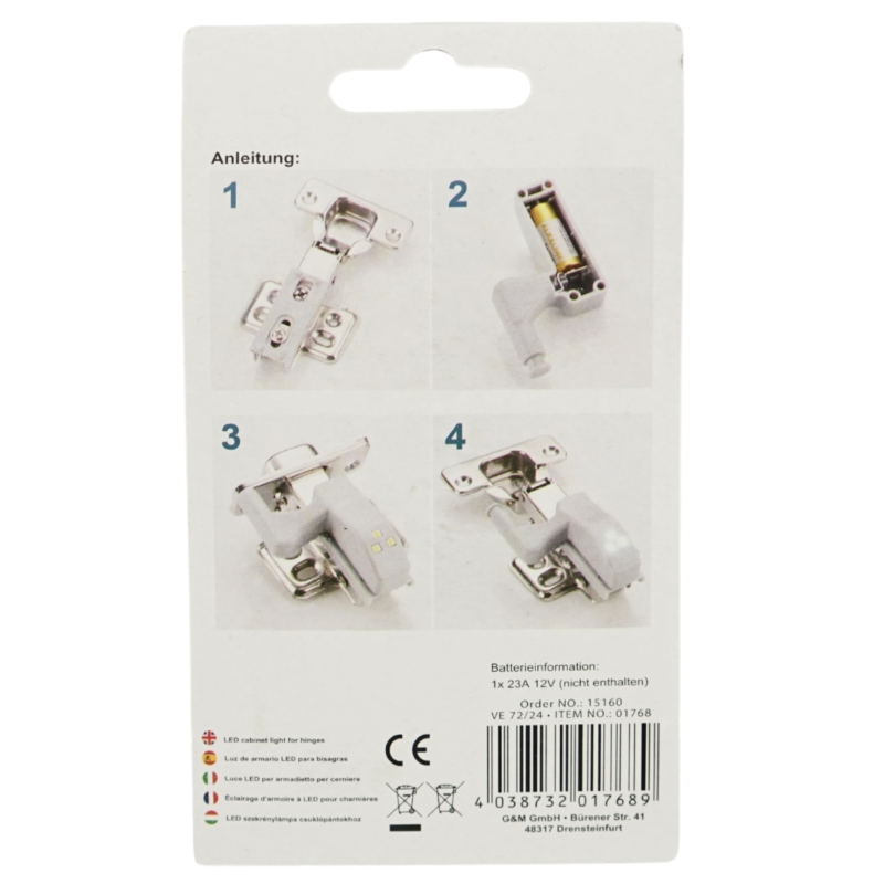 Kast scharnier verlichting LED op batterij 6,8 cm