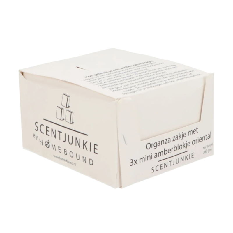 Amberblokje witte musk 4,5 cm organza zakje met 3 stuks