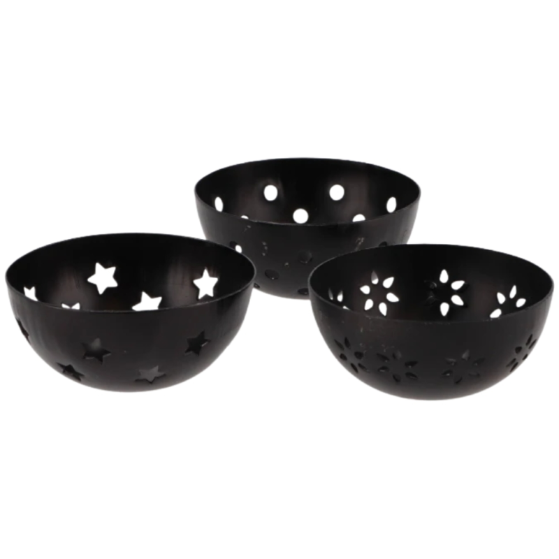 Theelichthouder/ geurblokjeshouder Amber metaal zwart 7,5 cm 3 assorti