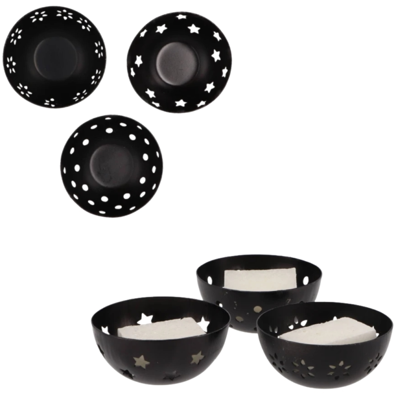 Theelichthouder/ geurblokjeshouder Amber metaal zwart 7,5 cm 3 assorti