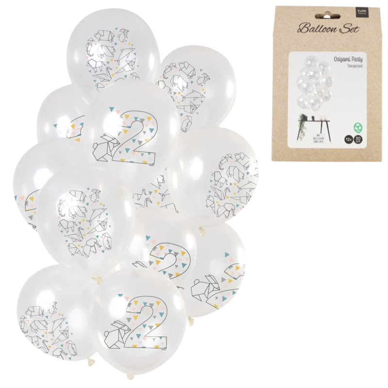 Ballonnen Origami cijfer 2 jaar 30 cm set van 12