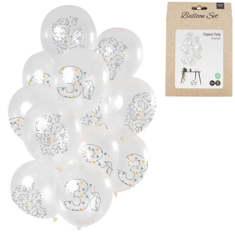 Ballonnen Origami cijfer 3 jaar 30 cm set van 12