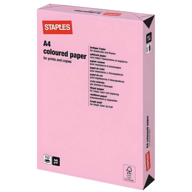 Staples papier A4 gekleurd roze 500 vel