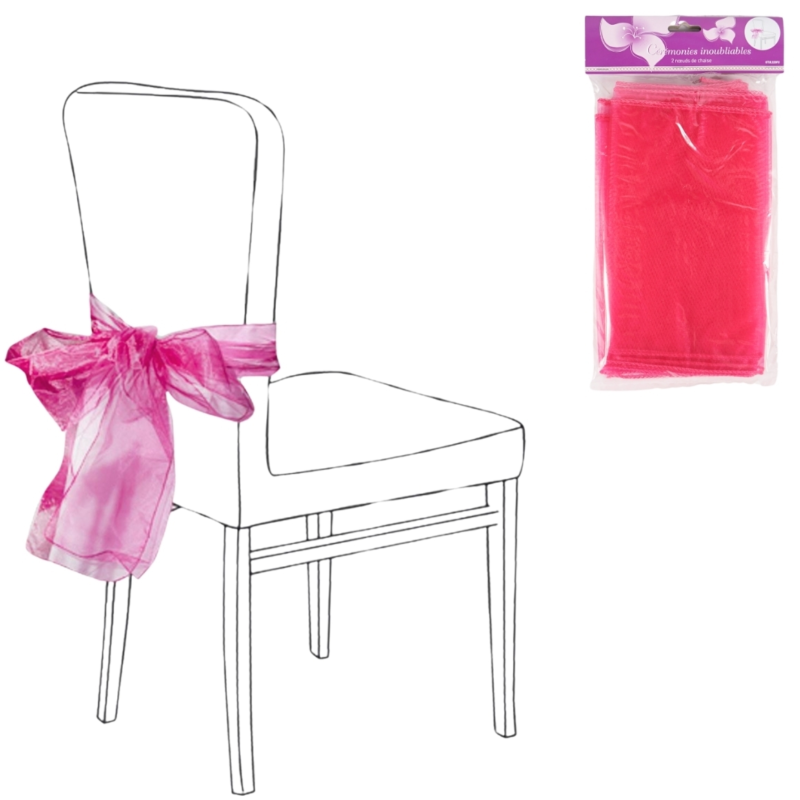 Feestdecoratie stoel strik organza fuchsia set van 2