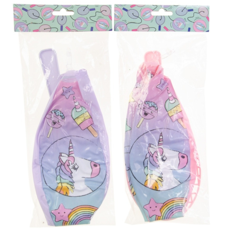 Tennisracket met bal aan elastiek eenhoorn 24 cm 2 assorti