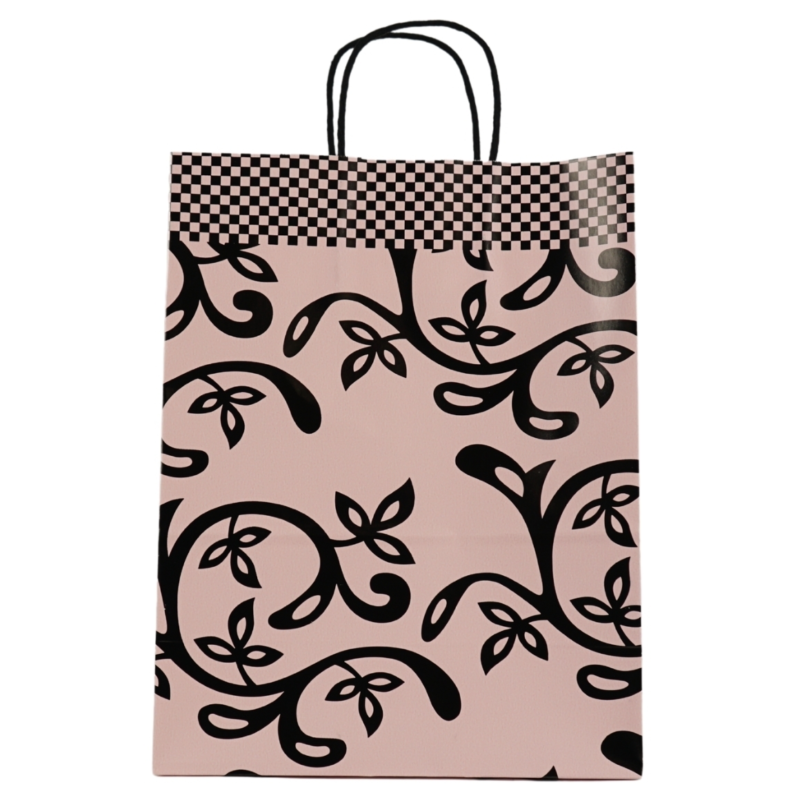 Papieren tas roze en zwart 31 cm set van 250