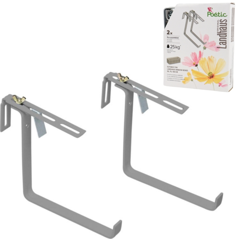 Poetic Blumenkastenhalter Landhaus Metall grau 16 cm 2er-Set