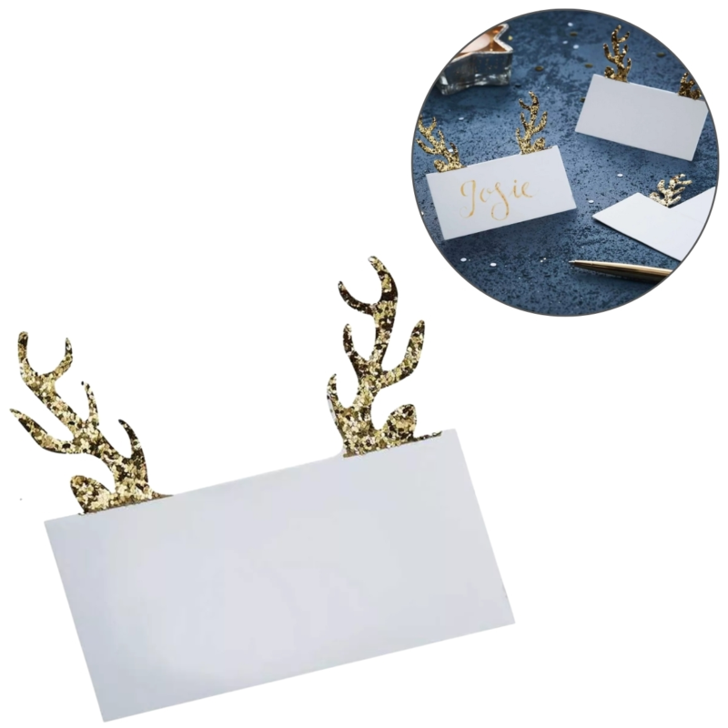 Ginger Ray tafelkaartjes rendiergewei goudkleurig 10 stuks