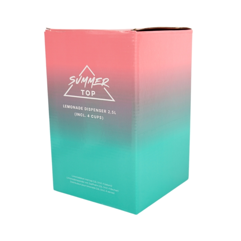 Summer Top limonadetap/drankdispenser met 4 bekers 2,5 l assorti