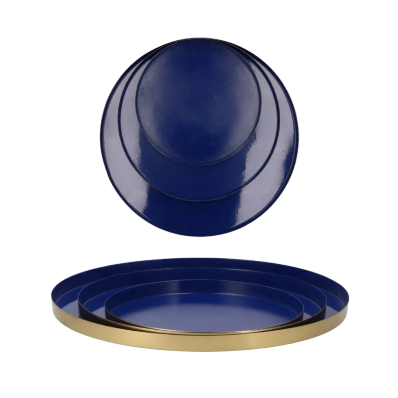 Dienblad Marrakech blauw goudkleurig 26 cm