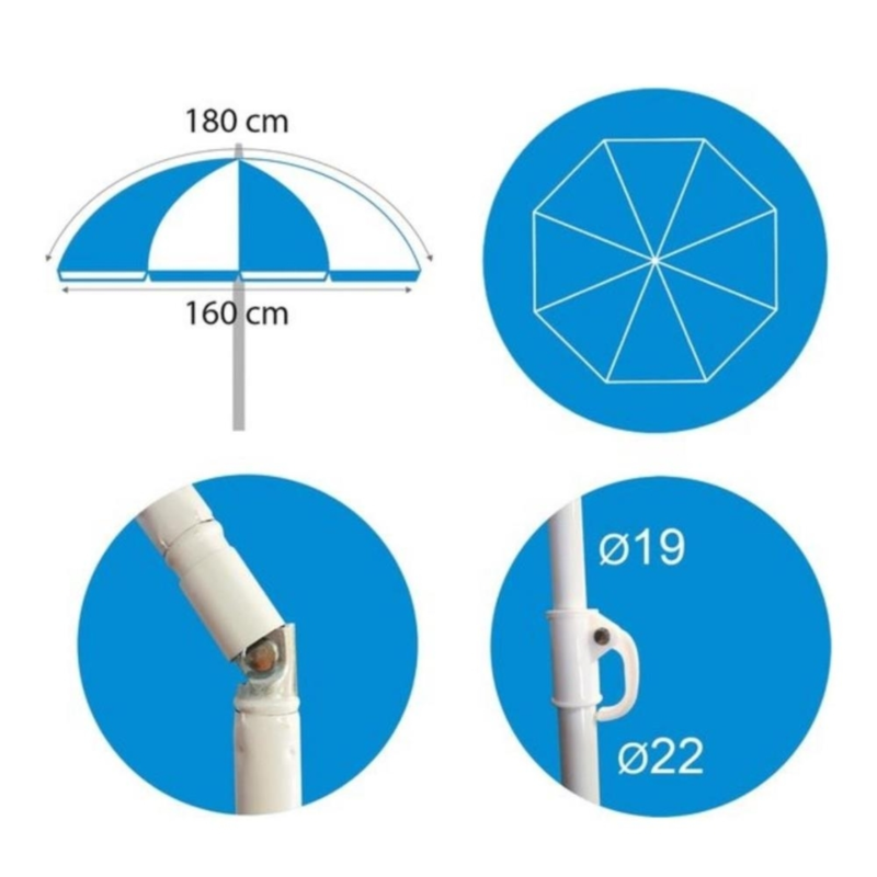 Parasol blauw/wit 180 cm