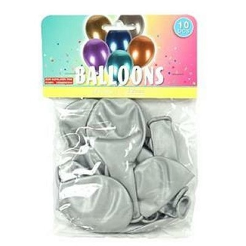 Ballonnen metallic zilverkleurig 30 cm 10 stuks