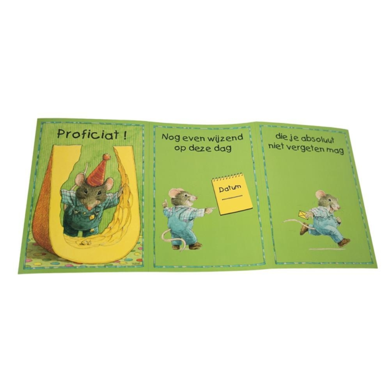 Dubbele wenskaart met envelop Proficiat 15x21 cm 2 assorti