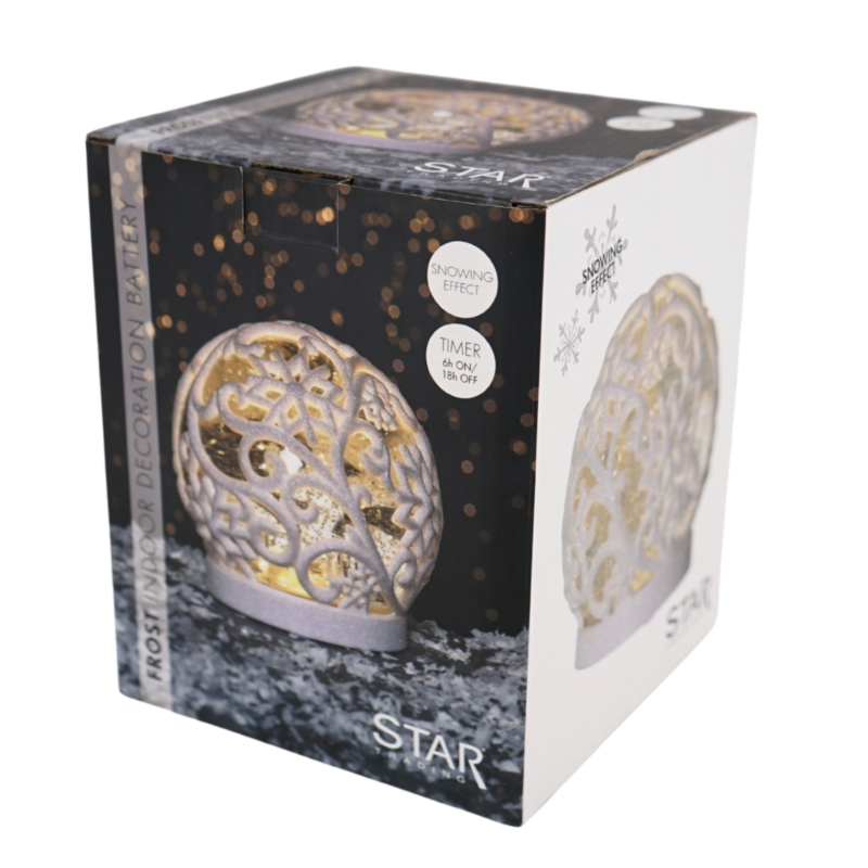 Sneeuwbol Frost LED op batterij wit glitter 13 cm