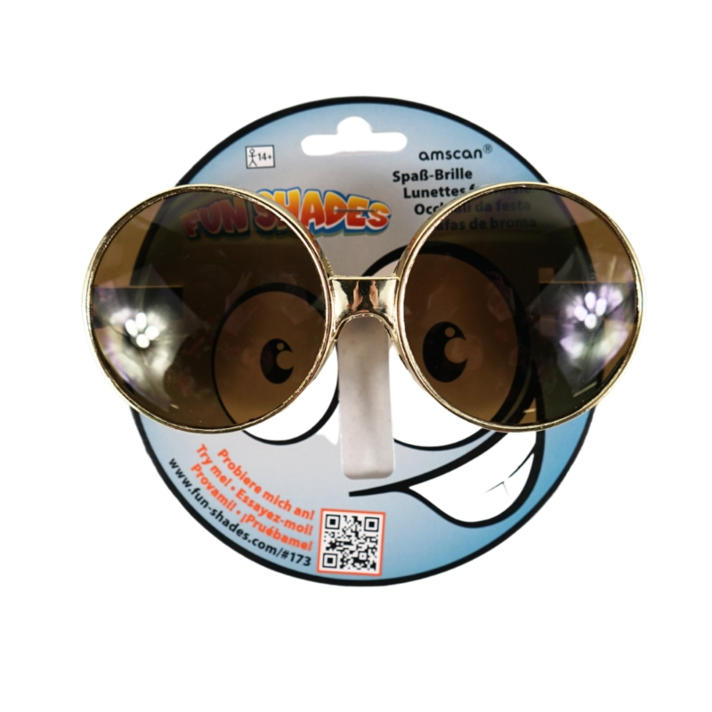 Feest bril XL rond goudkleurig 15,6 cm