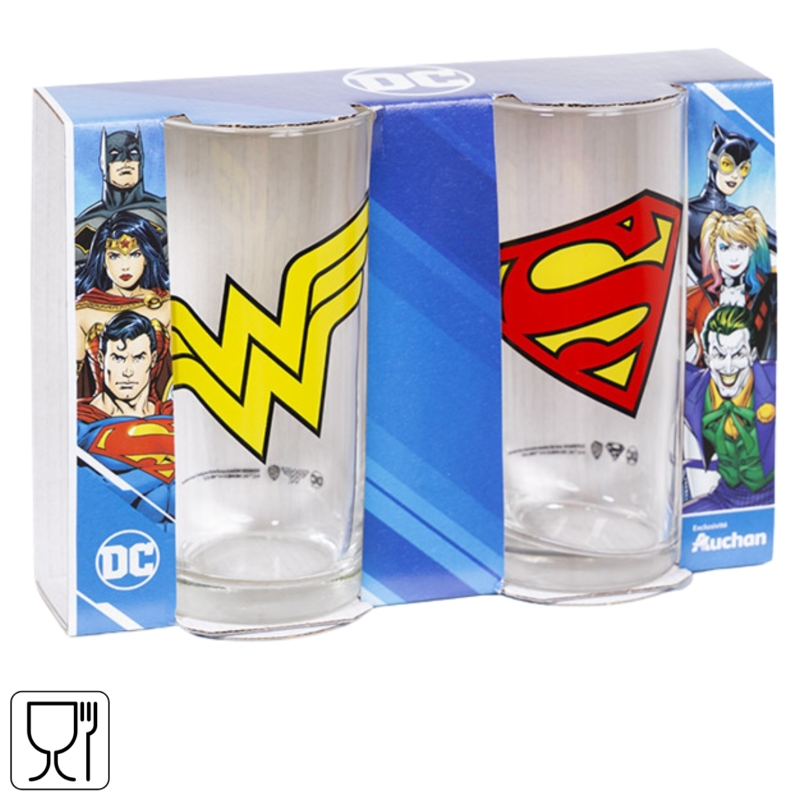 DC glazen Wonder Woman & Superman Design 270 ml set van 2