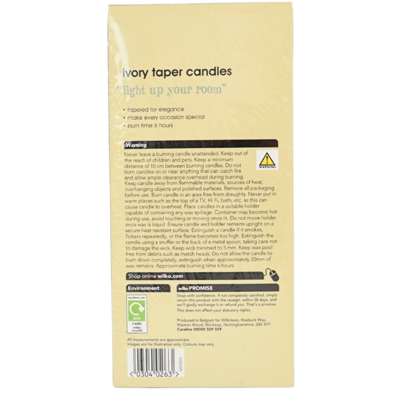 Wilko dinerkaarsen ivoorkleurig 20 cm 10 stuks
