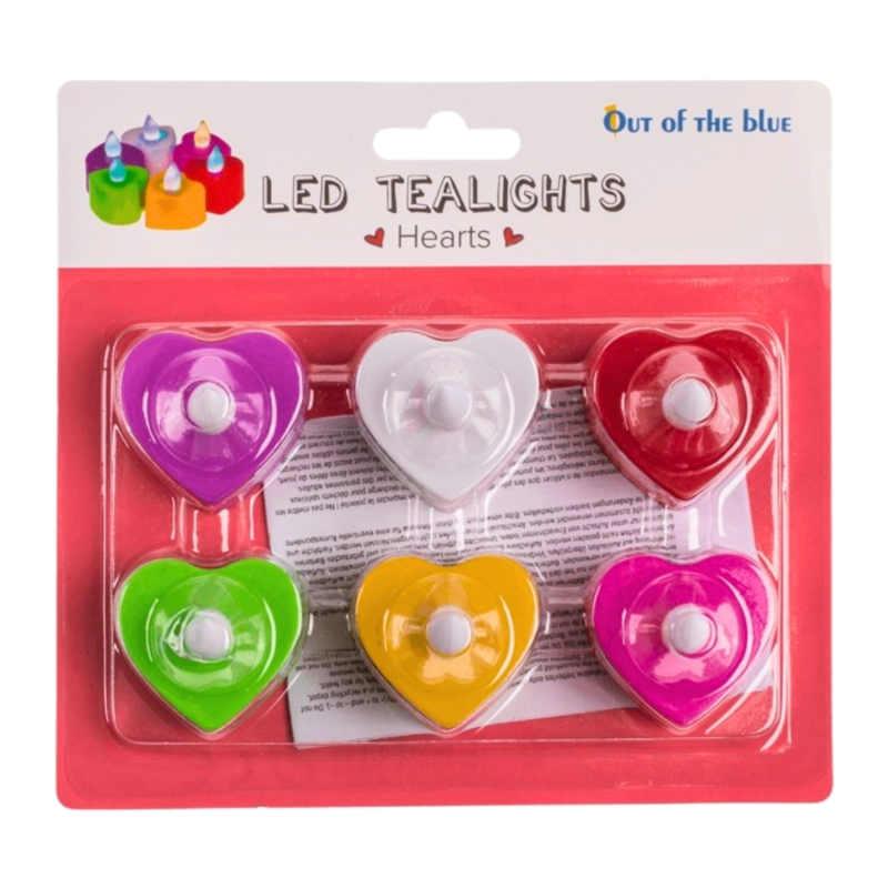 Theelicht Hart LED op batterij multicolor set van 6