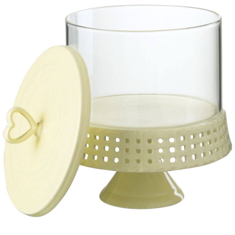 J-LINE taartplateau met deksel geel 30 cm