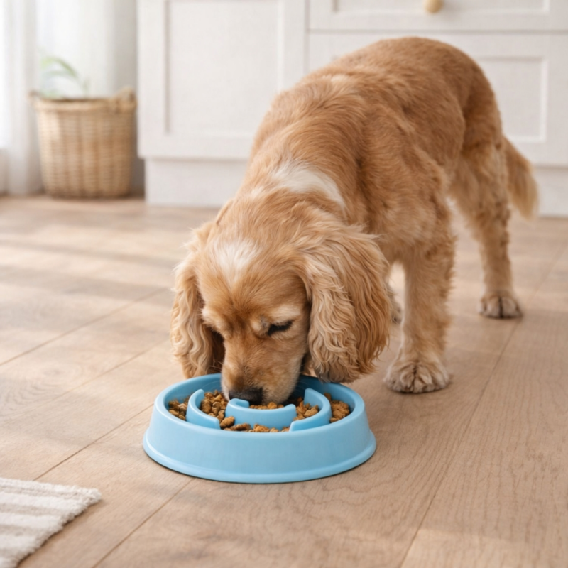 Relaxdays honden anti-schrok voerbak ronde schotten blauw 21 cm