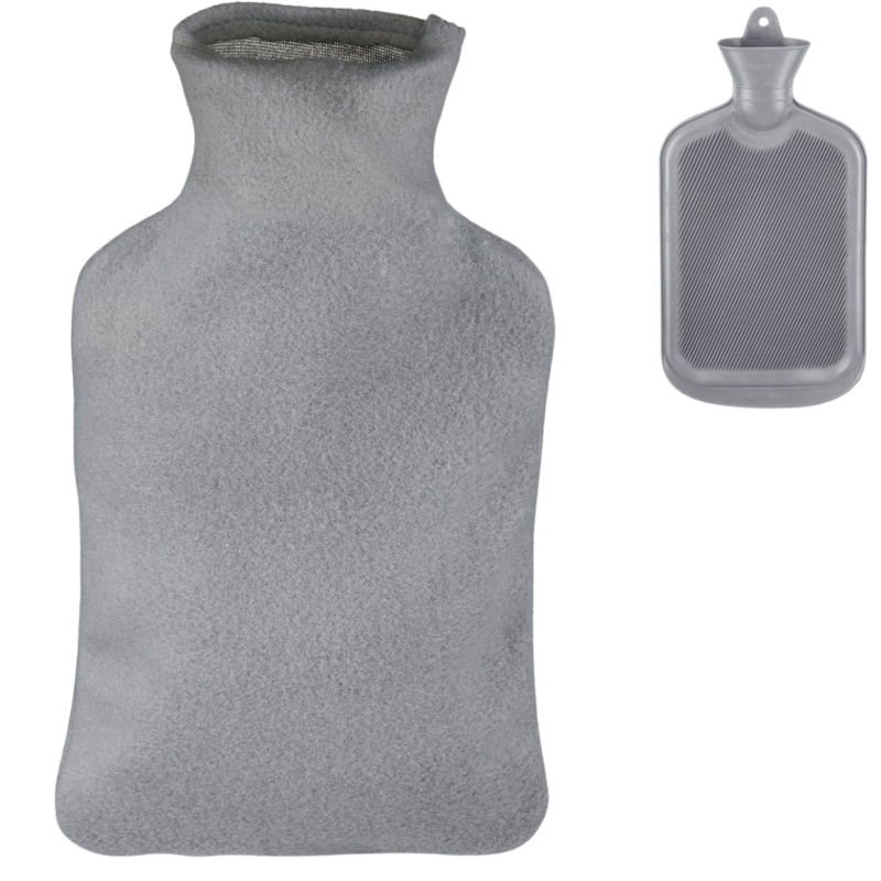 Relaxdays warmwater kruik met hoes grijs 1,5 L