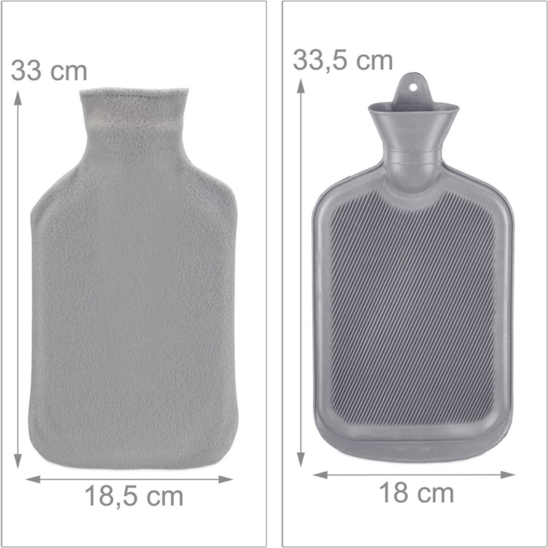 Relaxdays warmwater kruik met hoes grijs 1,5 L