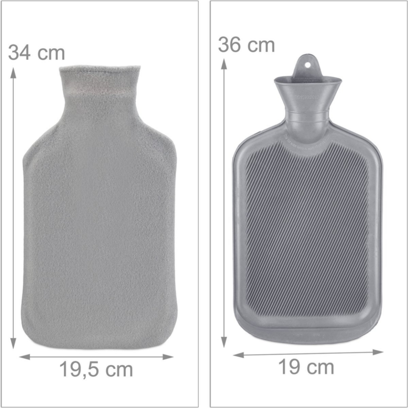 Relaxdays warmwater kruik met hoes grijs 2 L