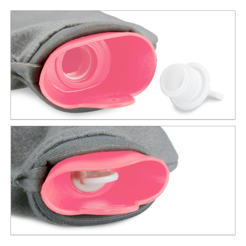 Relaxdays warmwater kruik met hoes roze/grijs 2 L
