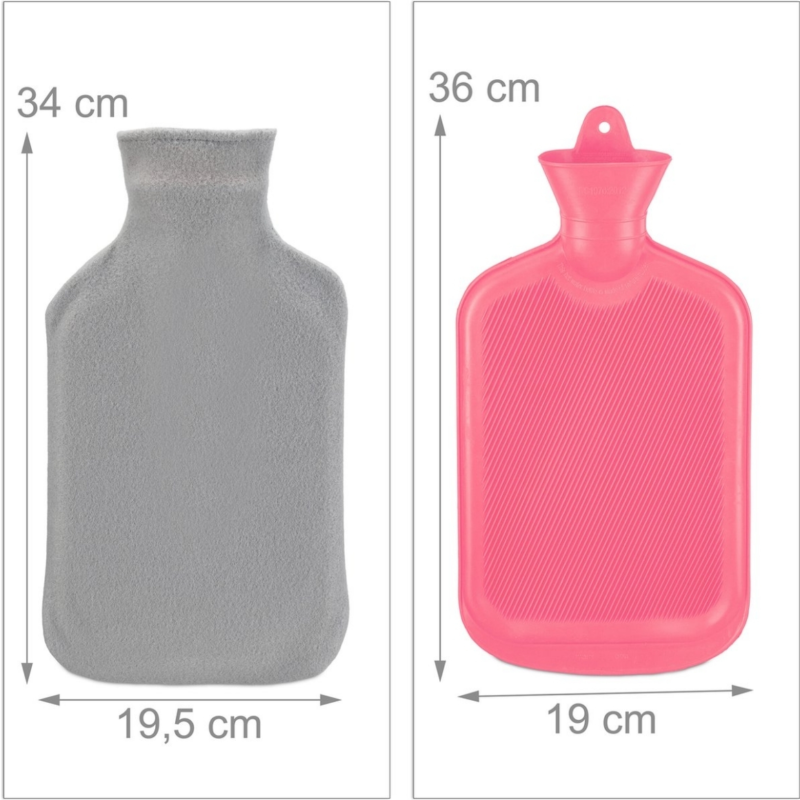 Relaxdays warmwater kruik met hoes roze/grijs 2 L