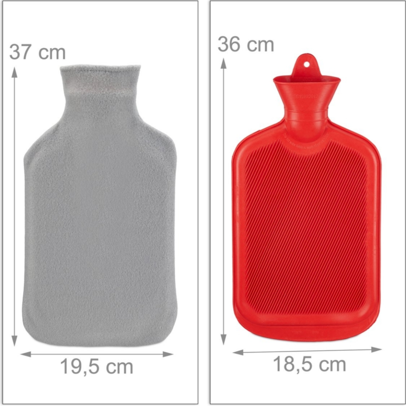 Relaxdays warmwater kruik met hoes rood/grijs 2 L