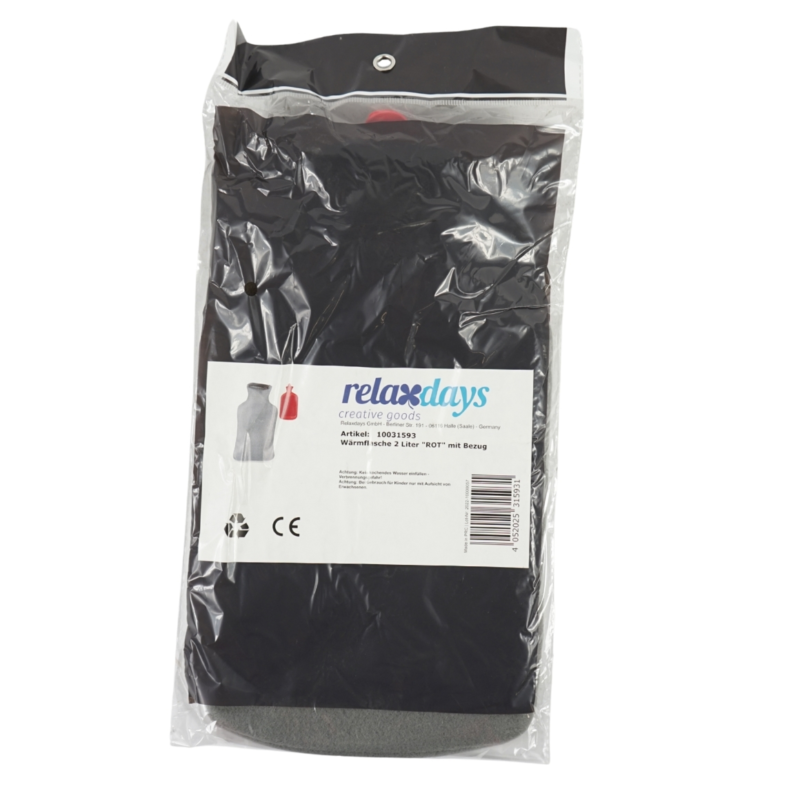 Relaxdays warmwater kruik met hoes rood/grijs 2 L