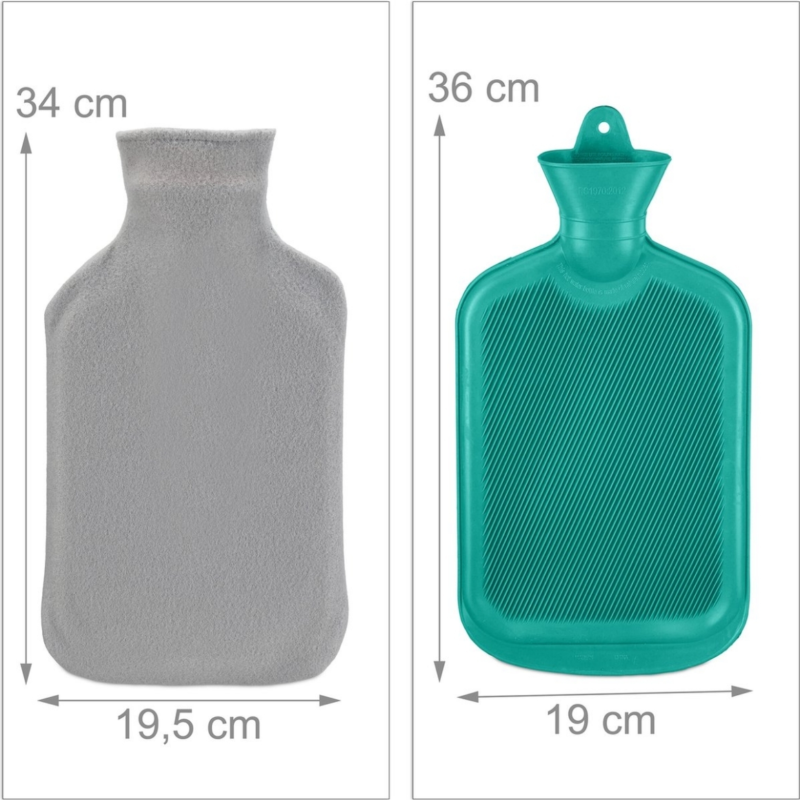 Relaxdays warmwater kruik met hoes turquoise/grijs 2 L