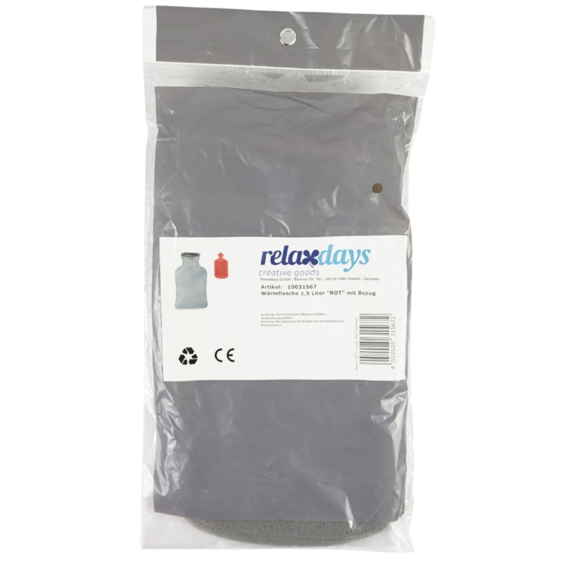 Relaxdays warmwater kruik met hoes rood/grijs 1,5 L