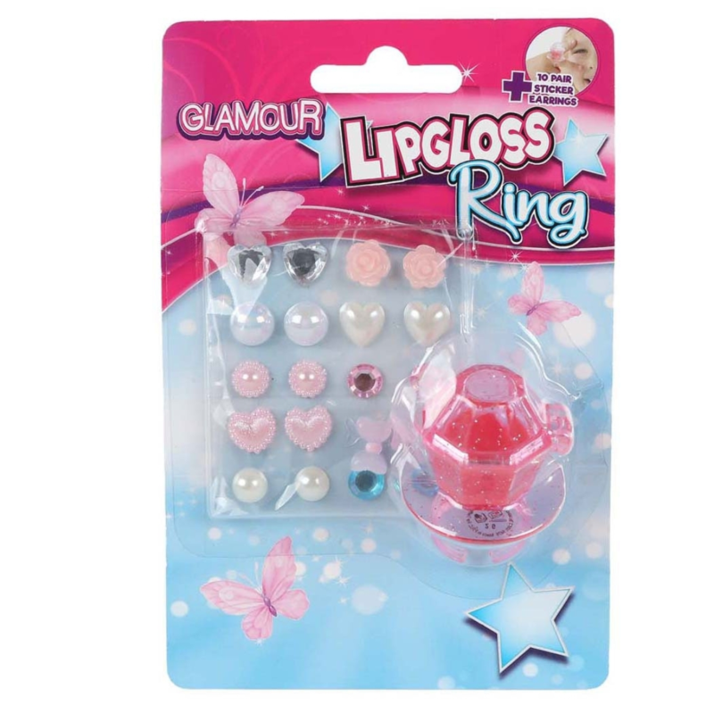 Glamour lipgloss ring en oorring stickers 5 cm
