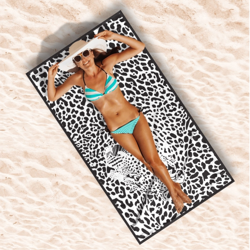 Strandlaken XXL luipaard zwart/wit 100 x 180 cm
