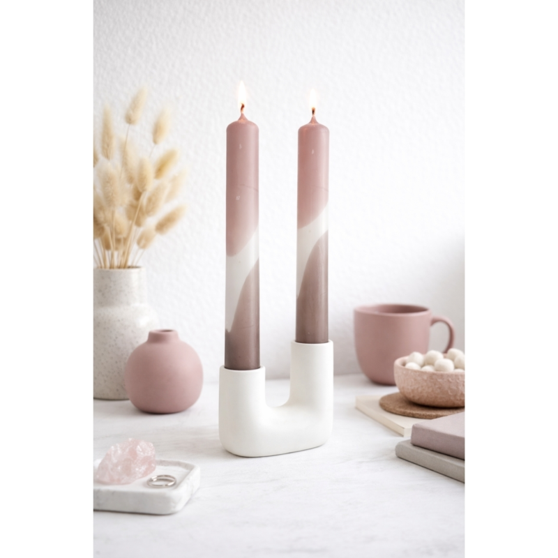 Kaars Dip-Dye taupe 17 cm set van 4