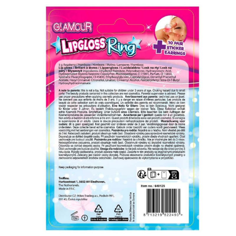Glamour lipgloss ring en oorring stickers 5 cm