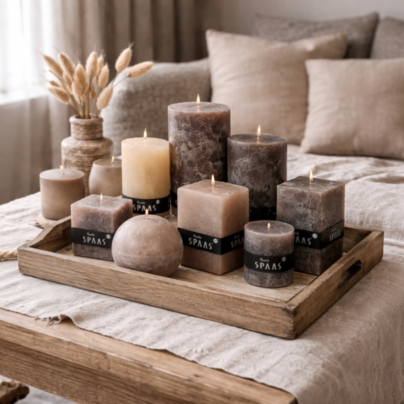 (R) Spaas stompkaars Rustic vierkant taupe 10 x 10 cm