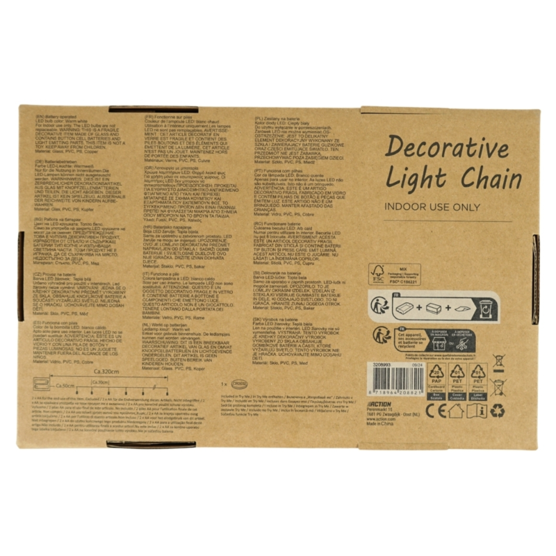 Lichtketting 10 LED op batterij 320 cm