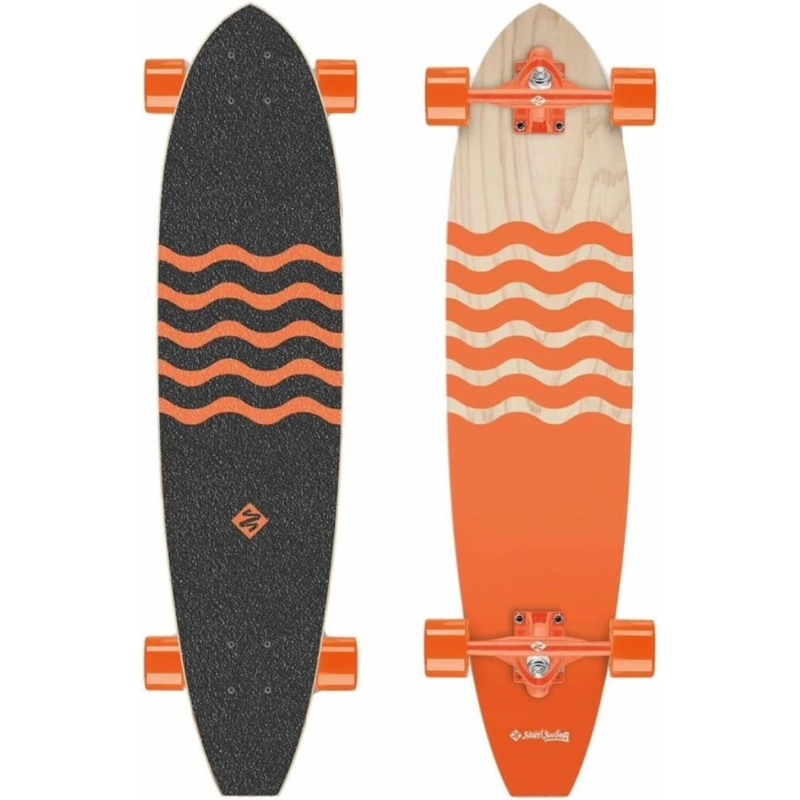 Streetsurfing longboard skateboard zwart/oranje 91 cm