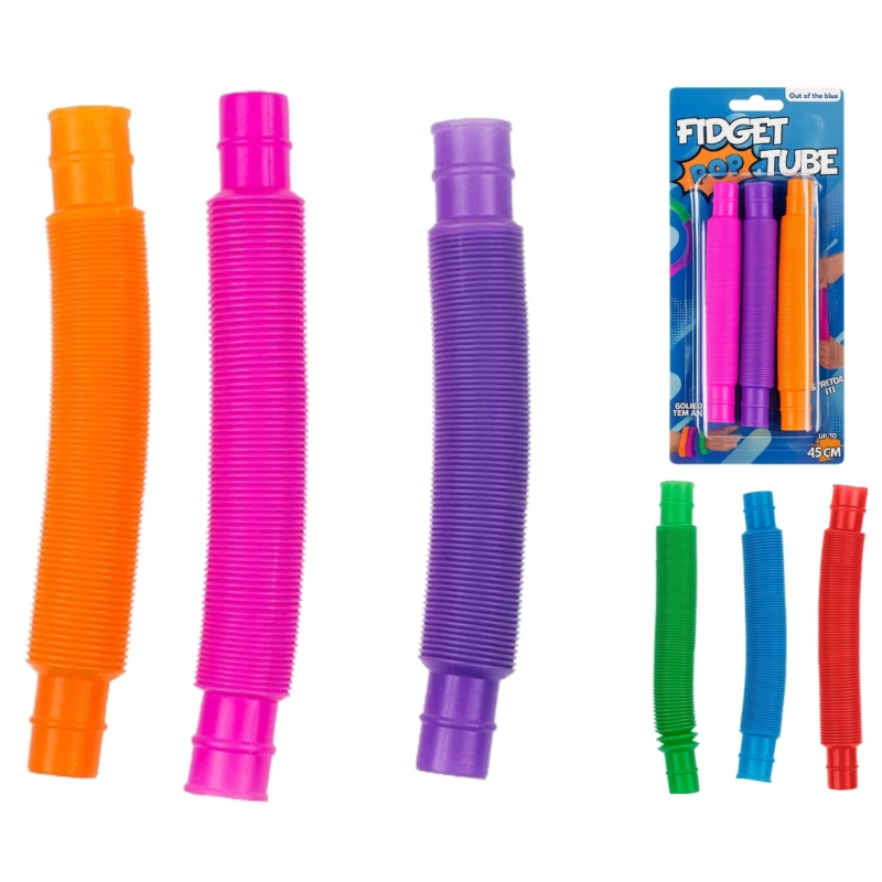 Out of the Blue fidget Pop Tube 13 cm 2 assorti set van 3