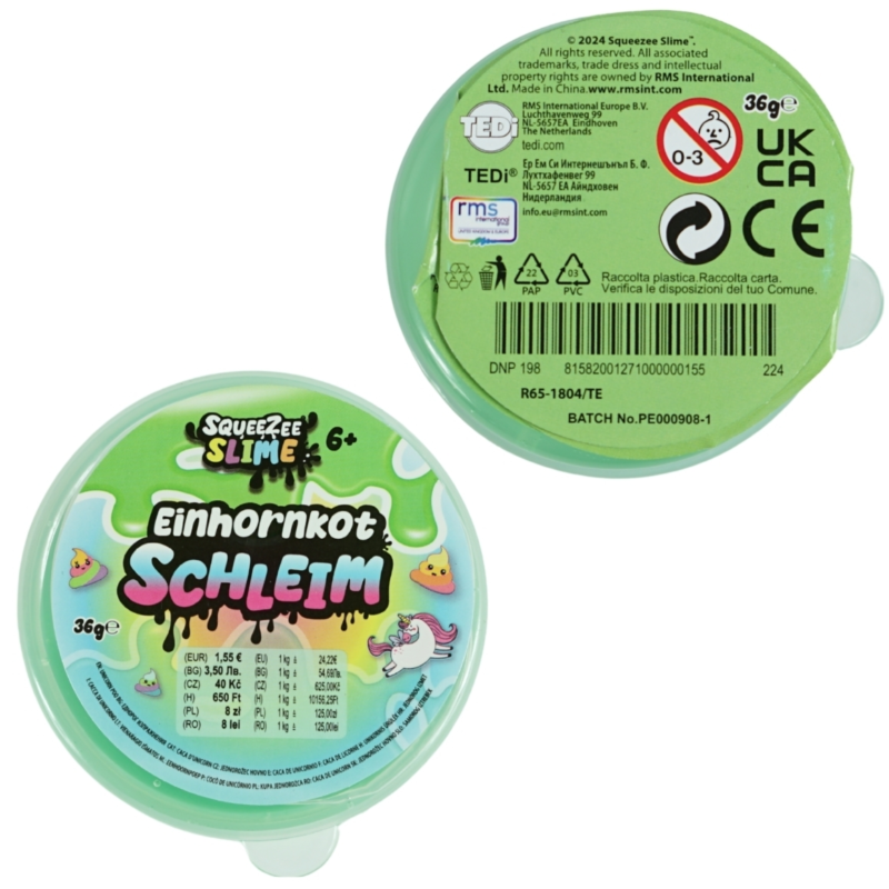 Squeezee Slime eenhoorn slijm 36 gram 7 cm 3 assorti