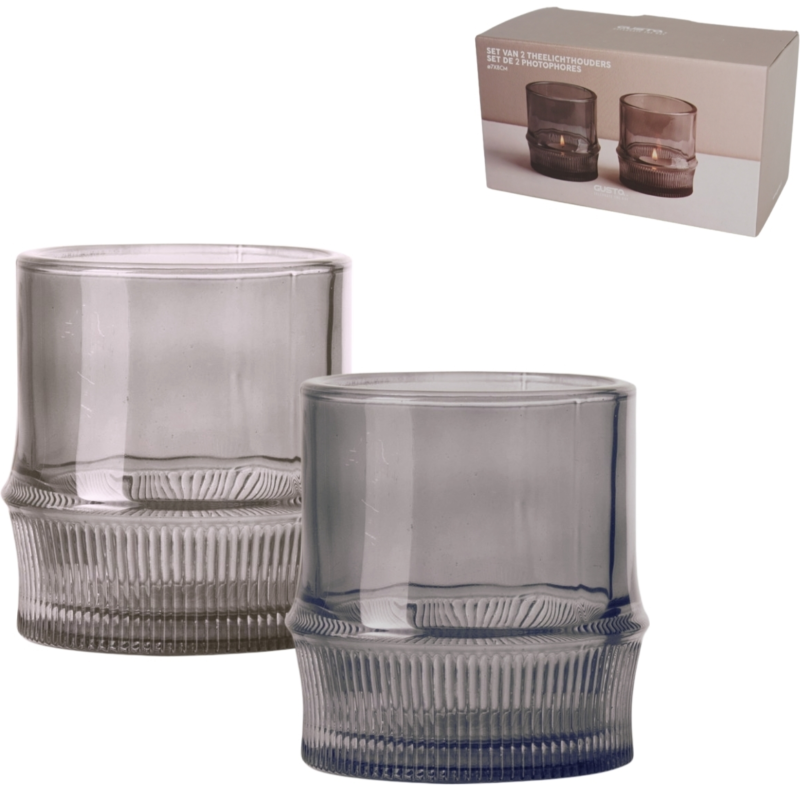 Gusta Teelichthalter Glas grau 8 cm 2er Set