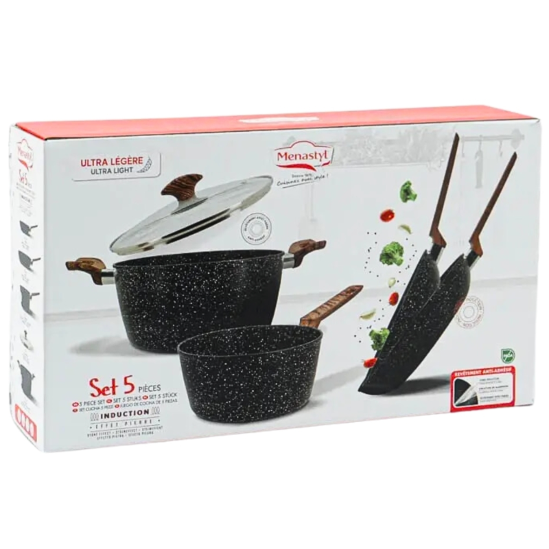 Pfannenset mit Steineffekt 5-Teilig